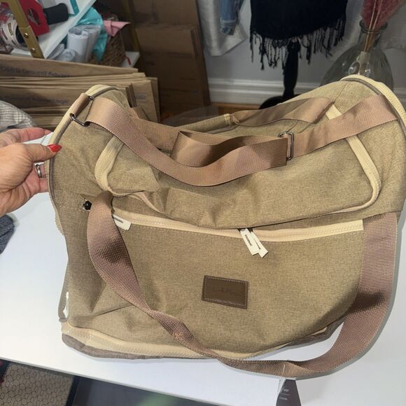 Bella Russo Handbags - Bella Russo 20" Duffle Tote Weekend Bag TAN/BROWN Canvas Slight Tear By Zipper